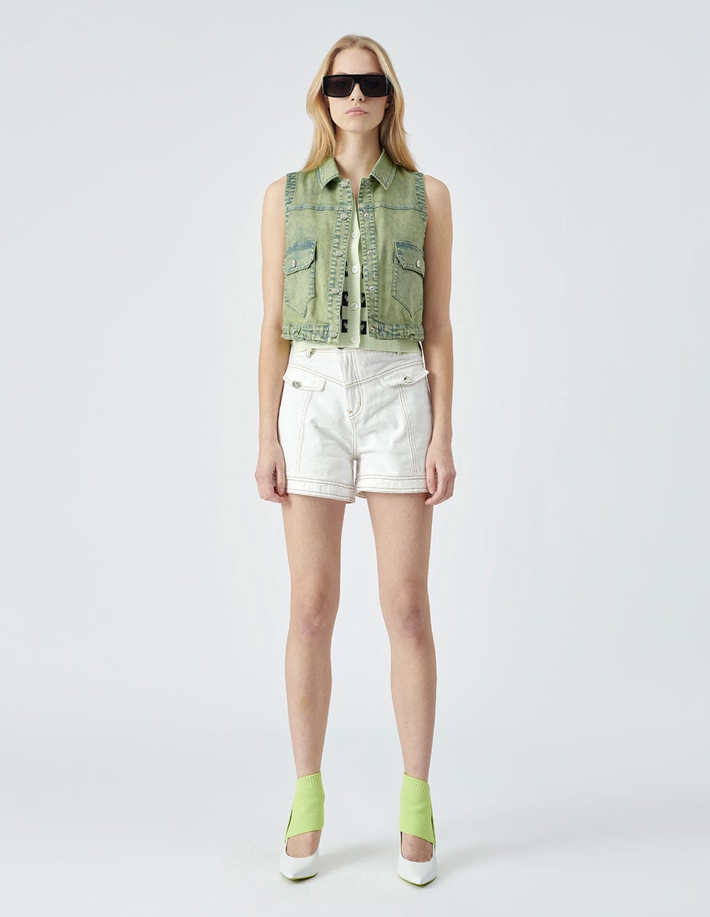 Women's Light Green Washed Denim Tank Top