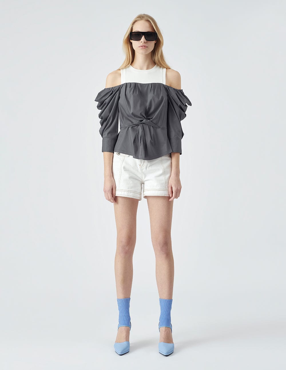 Ladies Strapless False Two-Piece Long Sleeve Top