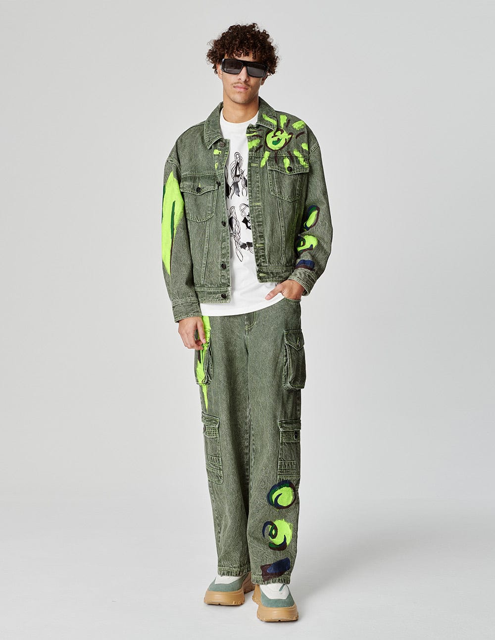 Unisex Hand Painted Printed Washed Jeans