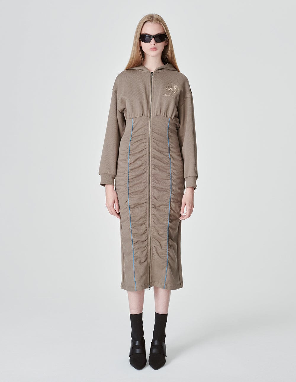 Women's Cotton Hooded Zipper Drawstring Dress