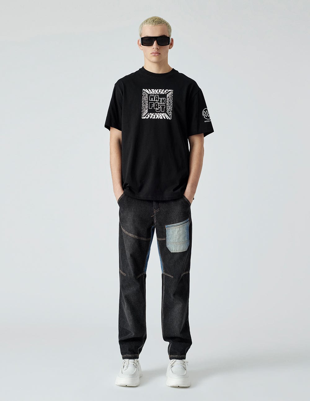 Men's Black Printed Loose Cotton T-Shirt