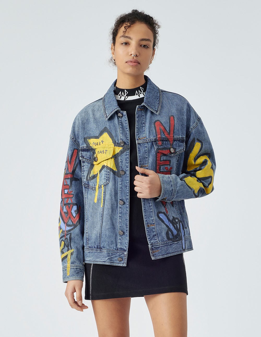 Unisex graffiti print denim jacket