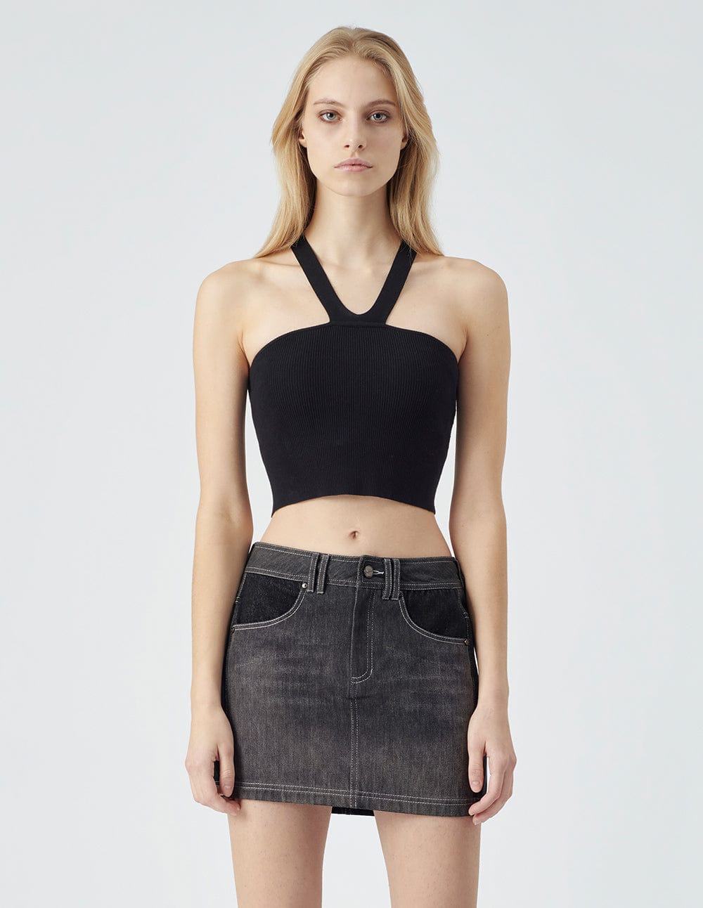 Ladies Patchwork Black Denim Skirt