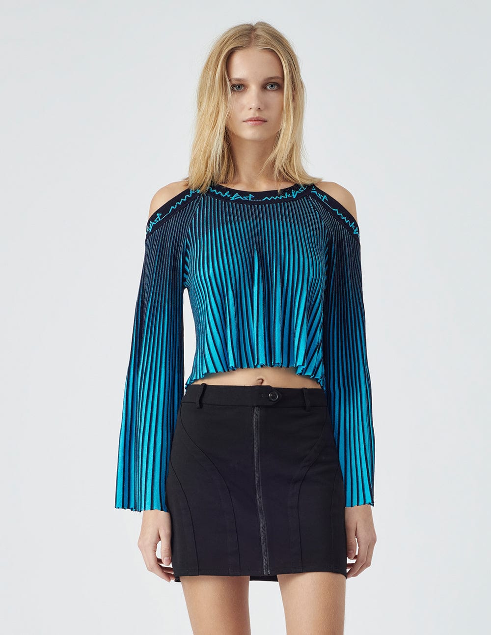 Women's Blue Off-Shoulder Knit Sweater