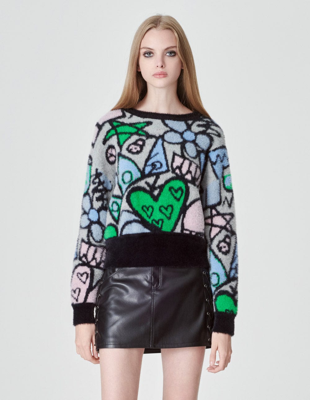 Ladies Pink Heart Jacquard Sweater