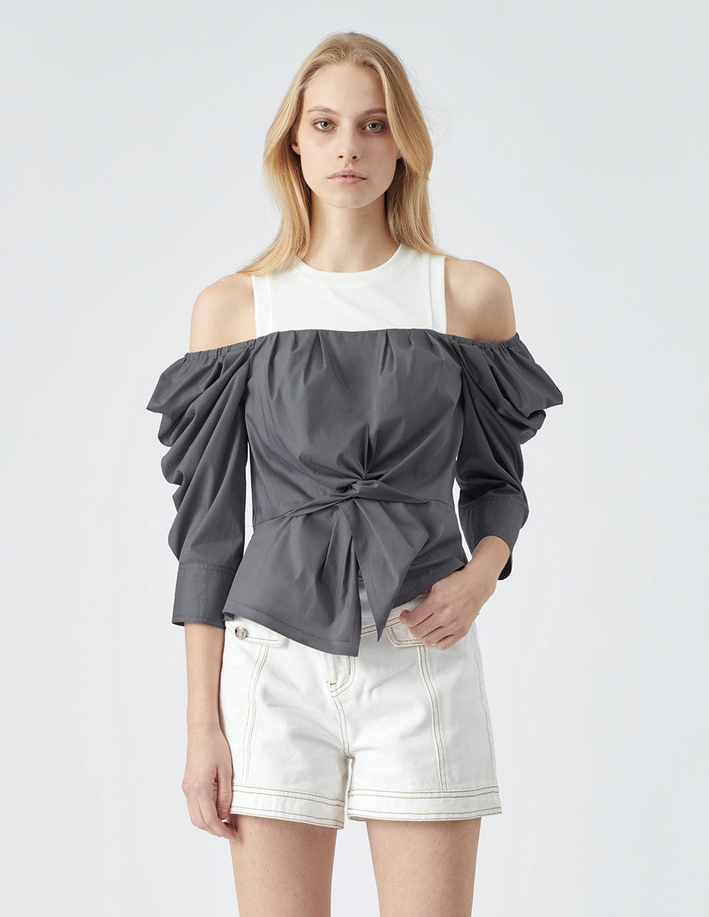 Ladies Strapless False Two-Piece Long Sleeve Top