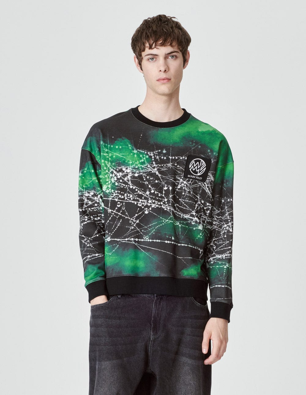 Couple Style Black Positioning Printed Cotton Sweater