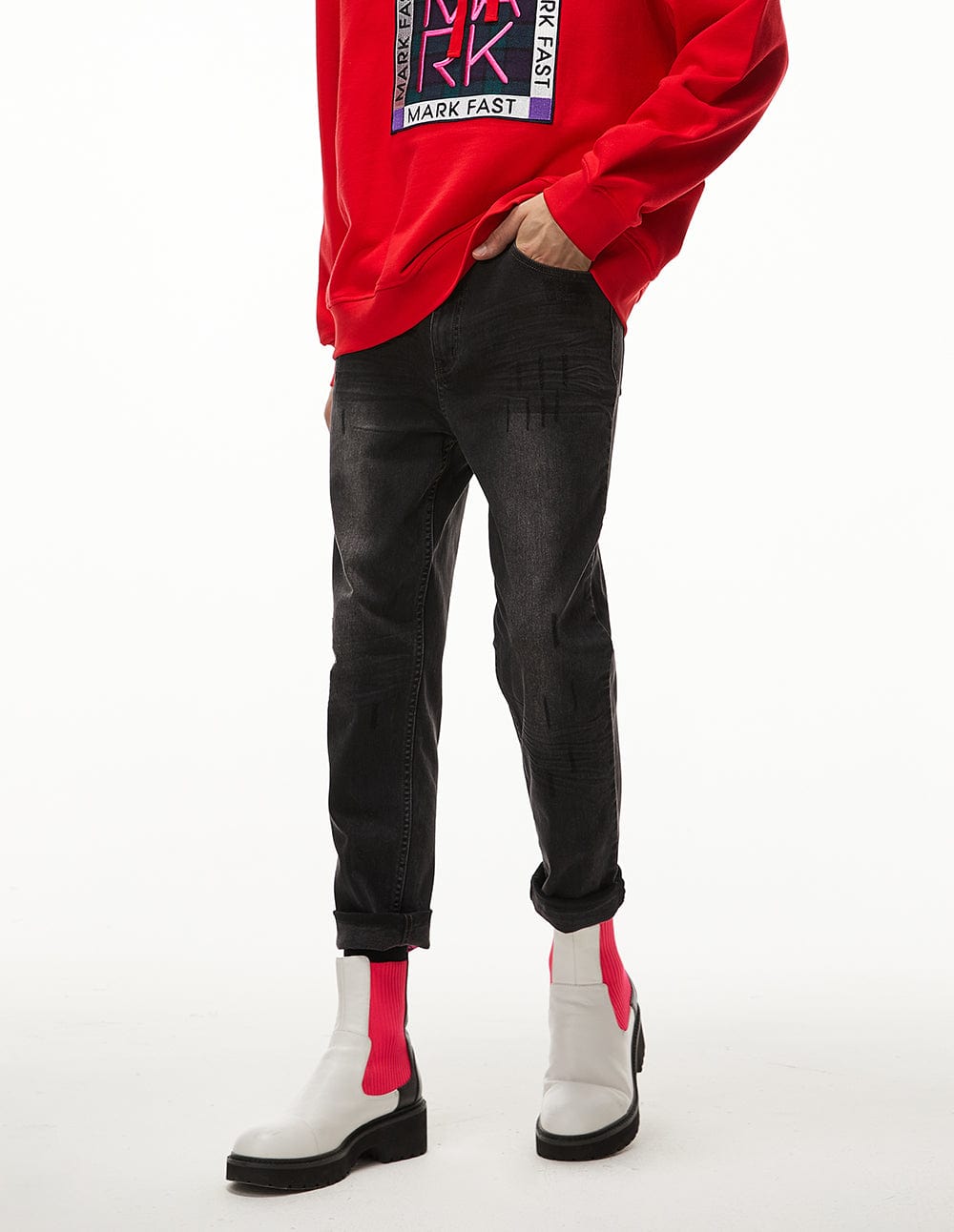 Men Washed Ripped Jeans