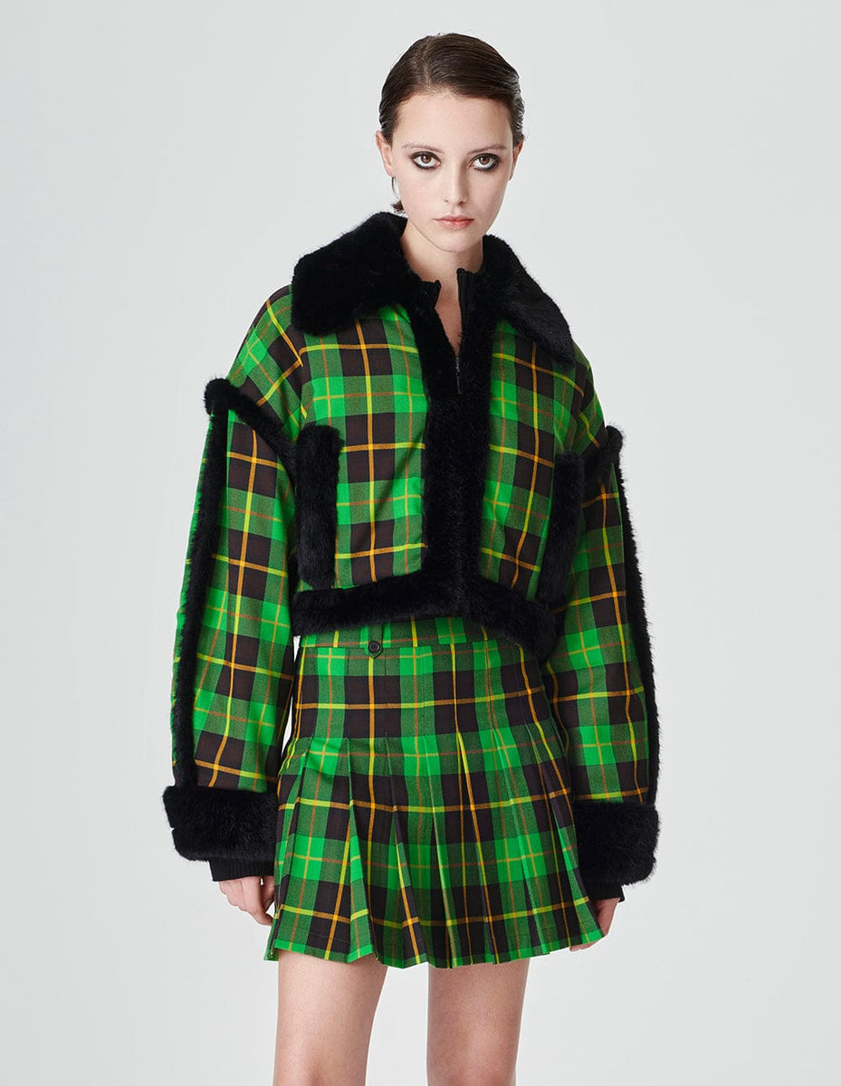 Women's Lime Green Plaid Jacket Short Coat – MARK FAST