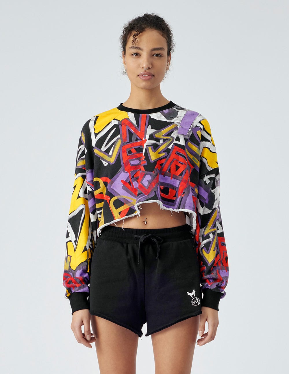 Runway Style Women's Graffiti Print Short Sweater