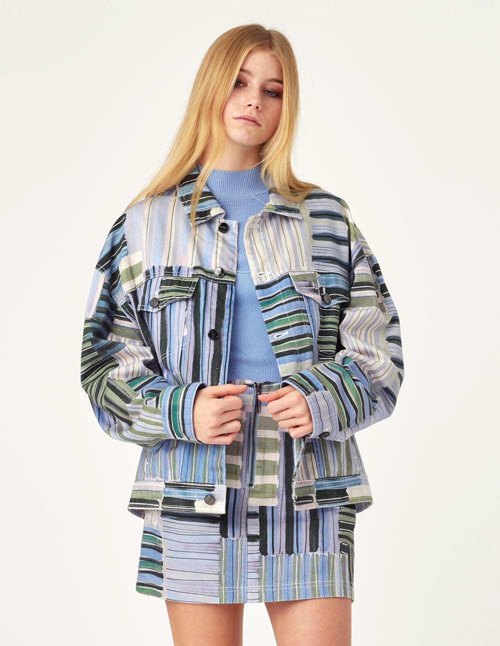 Women Patchwork Pattern Denim Jacket