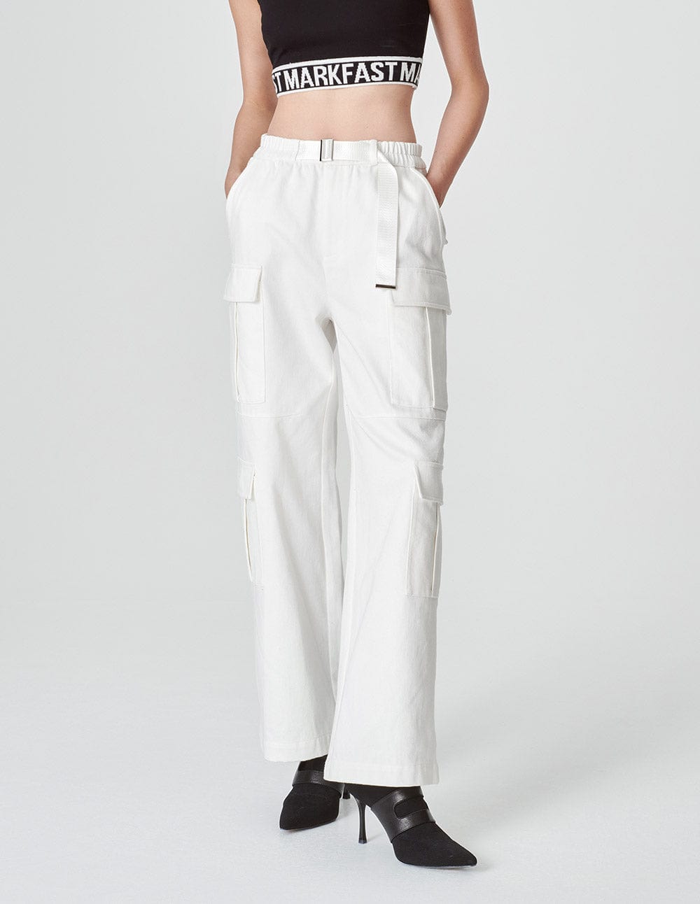 Women's White Workwear Wide Leg Pants