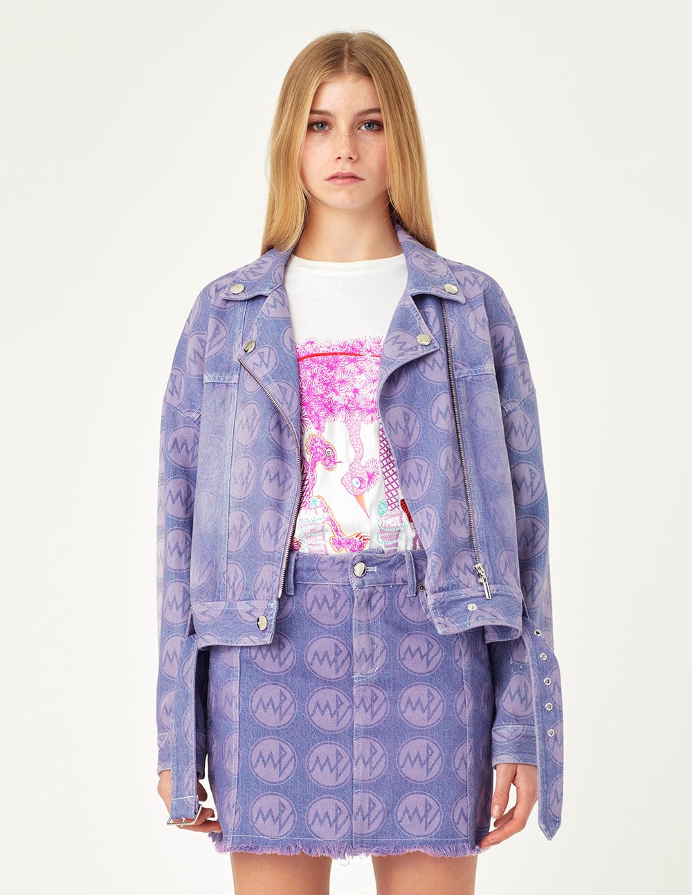 Purple Lapel Denim Biker Jacket