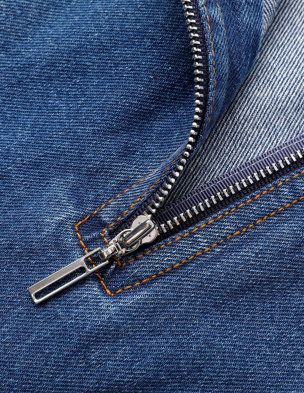 Women's Blue Wavy Trim Flared Denim Skirt