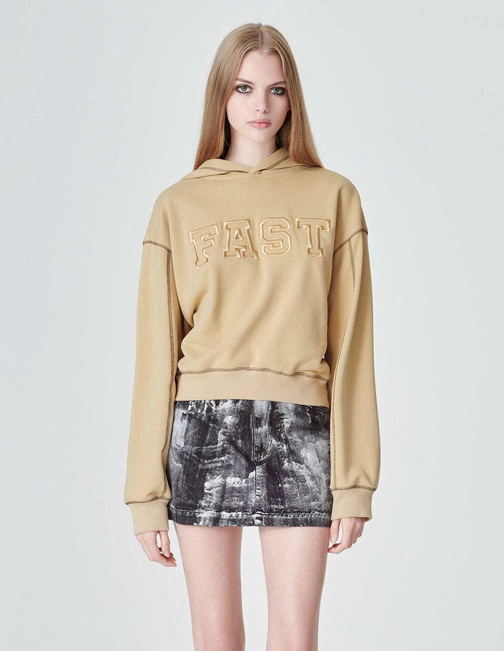 Women's Khaki Logo Embroidered Hooded Sweatshirt