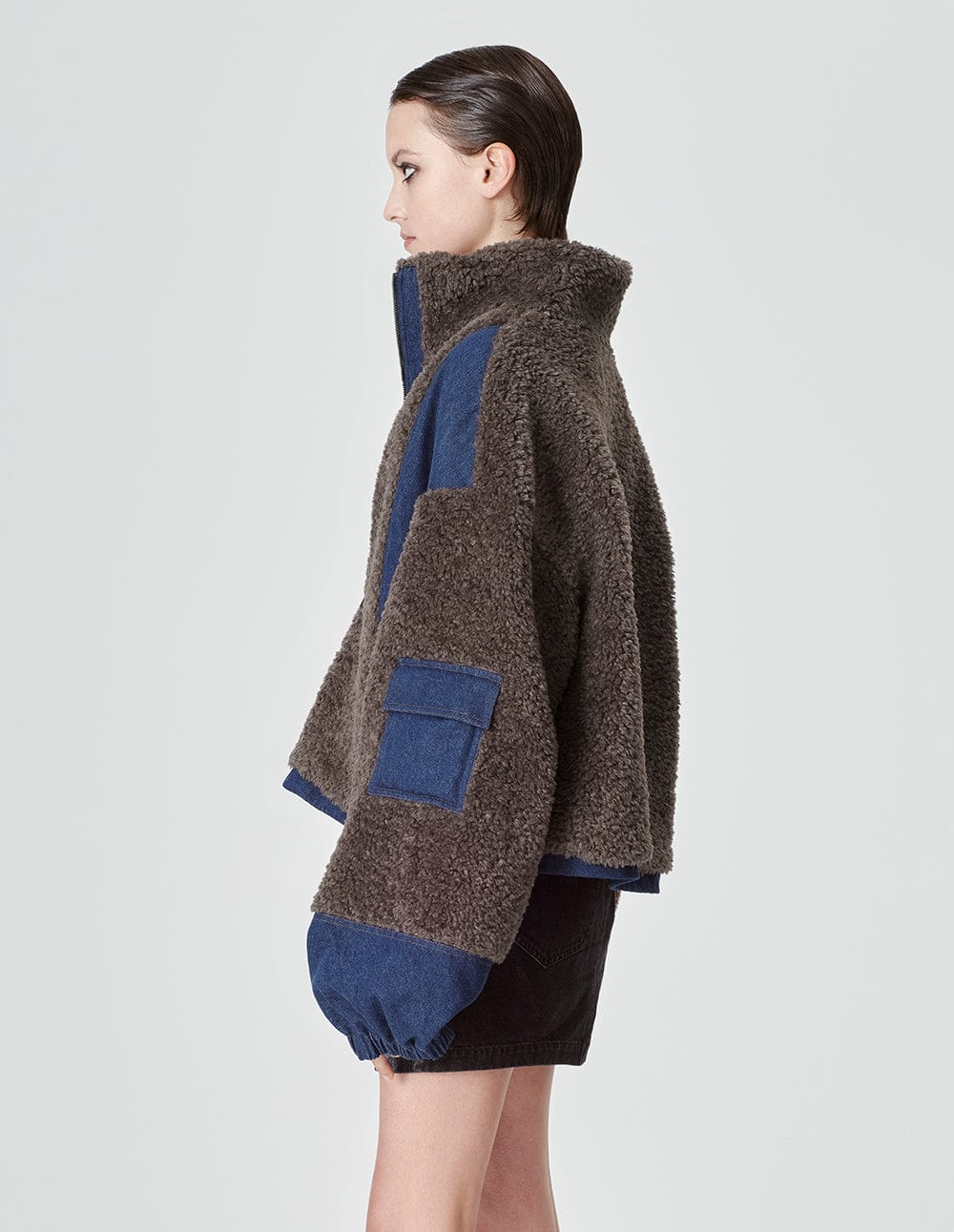 Women's Denim Paneled Faux Fur Jacket