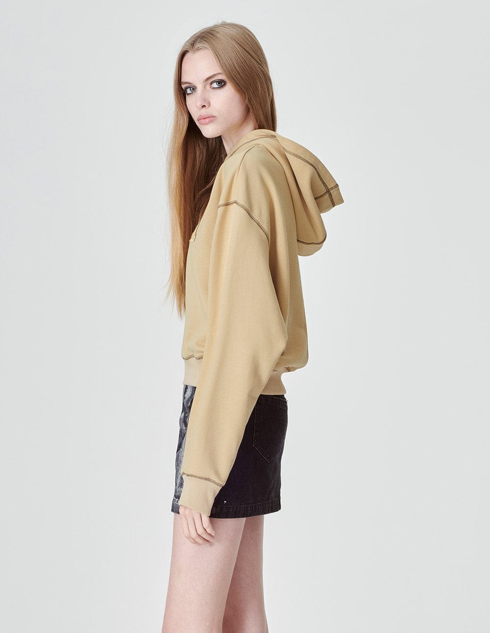 Women's Khaki Logo Embroidered Hooded Sweatshirt