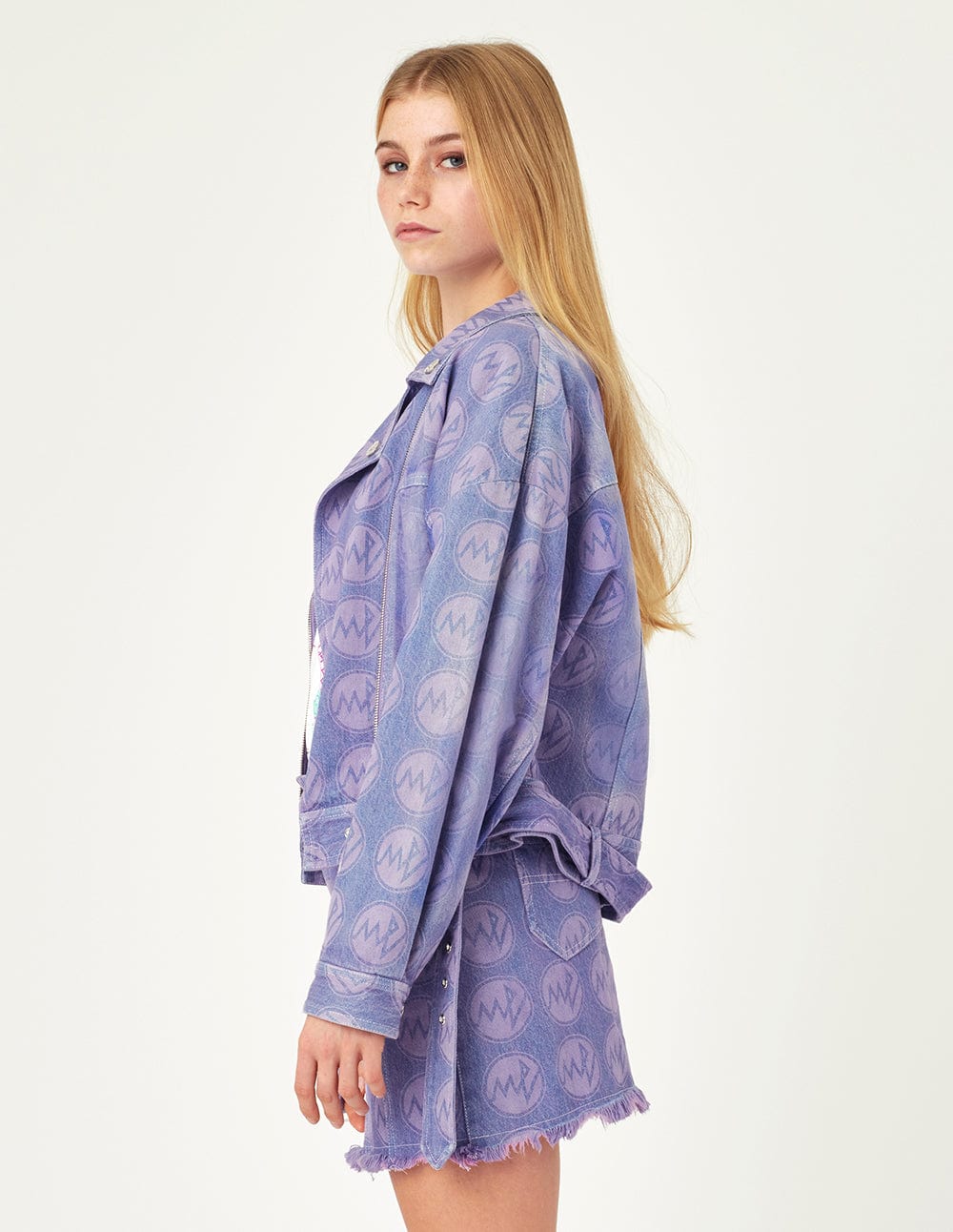 Purple Lapel Denim Biker Jacket