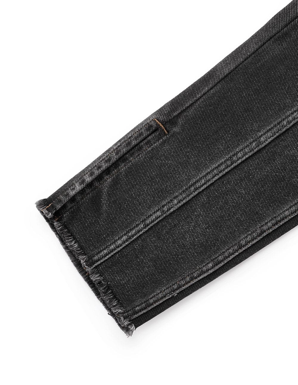 Womens Black Slit Washed Jeans