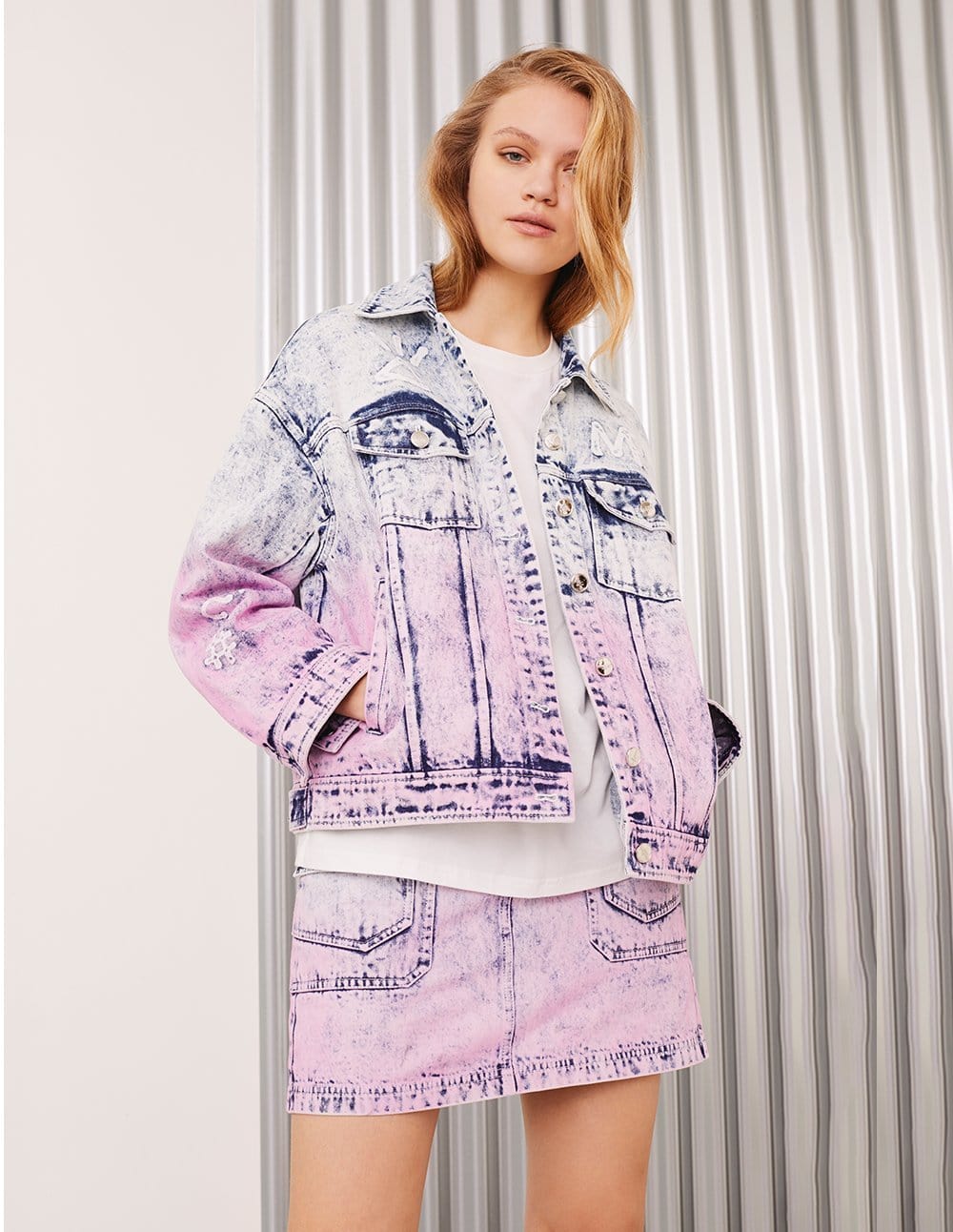 Women Mf Passion Flamingo Contrast Color Washed Denim Jacket – MARK FAST