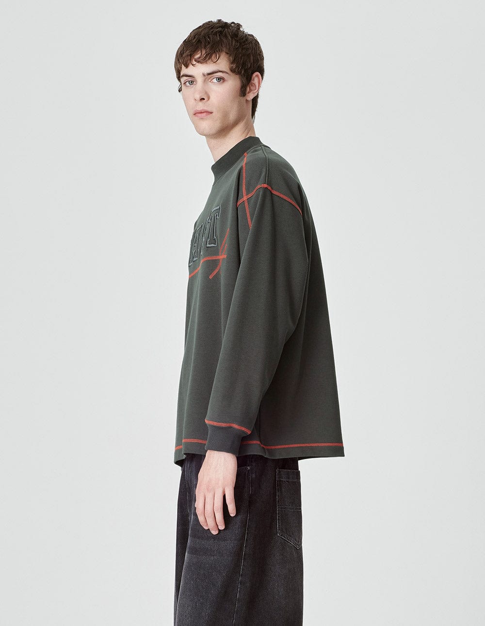 Couple Style Dark Gray Logo Embroidered Sweatshirt