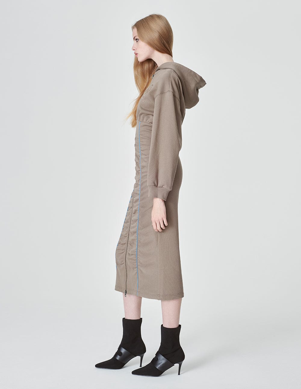 Women's Cotton Hooded Zipper Drawstring Dress