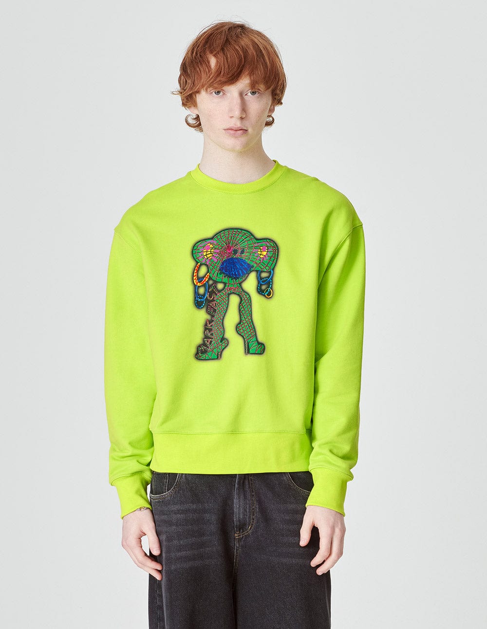 Unisex Style Fluorescent Green Cotton Print Sweatshirt