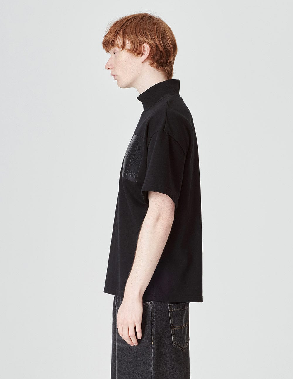 Men's Black Leather Patch T-Shirt