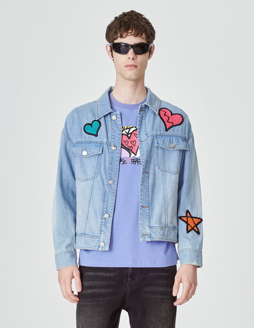 Unisex Printed Washed Denim Jacket