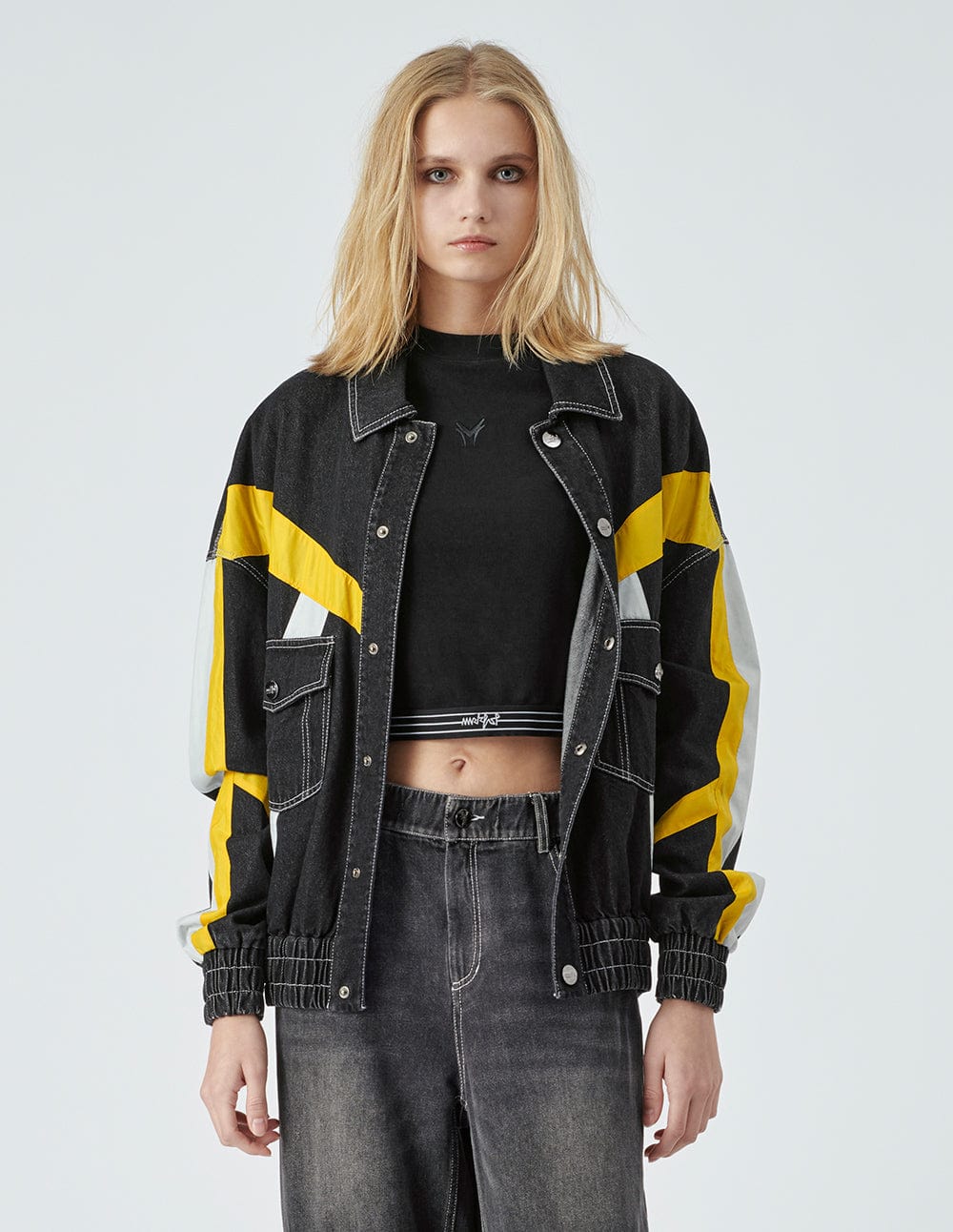 Unisex Colourblock Casual Denim Jacket