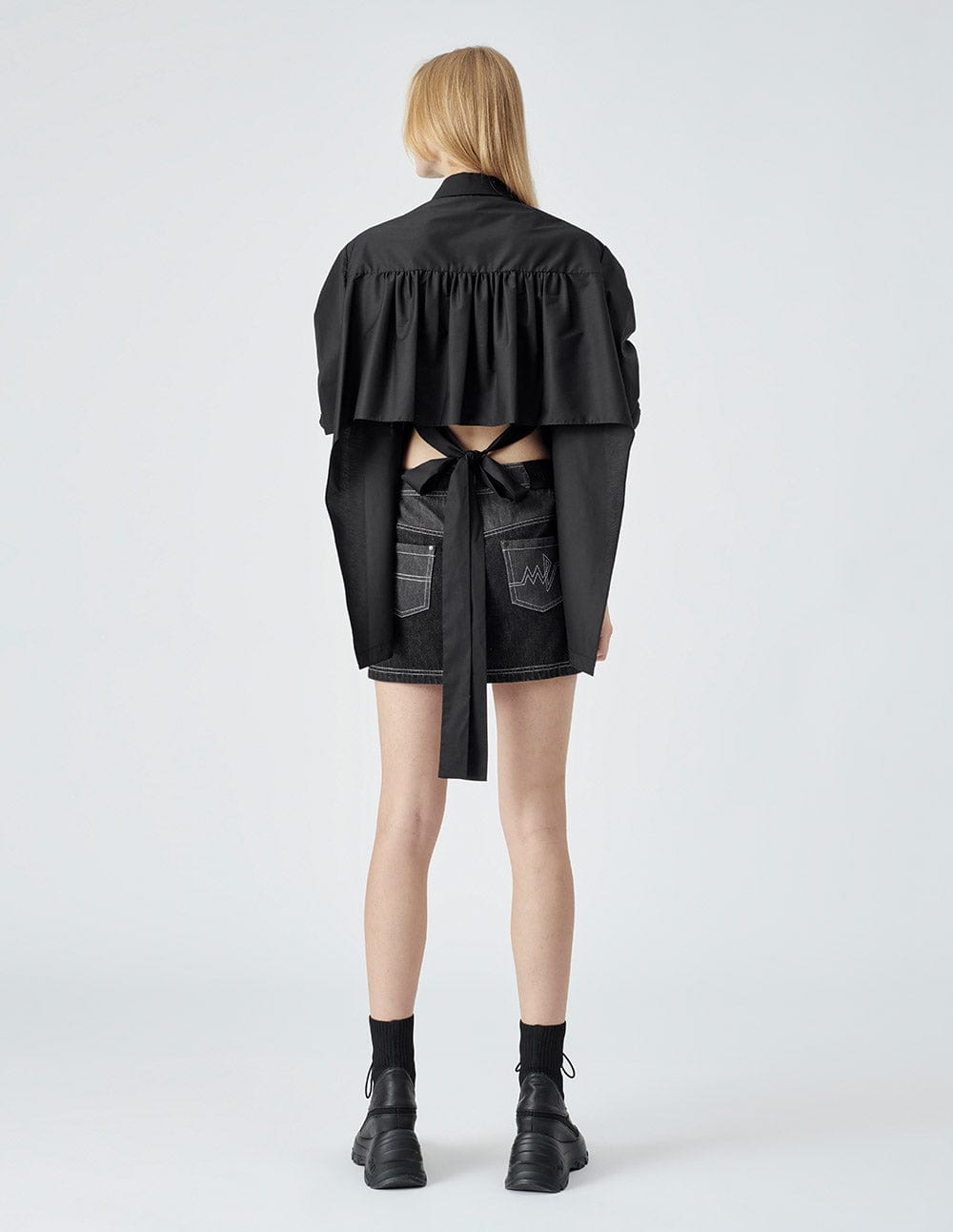 Women's Black Lace-Up Ruched Top