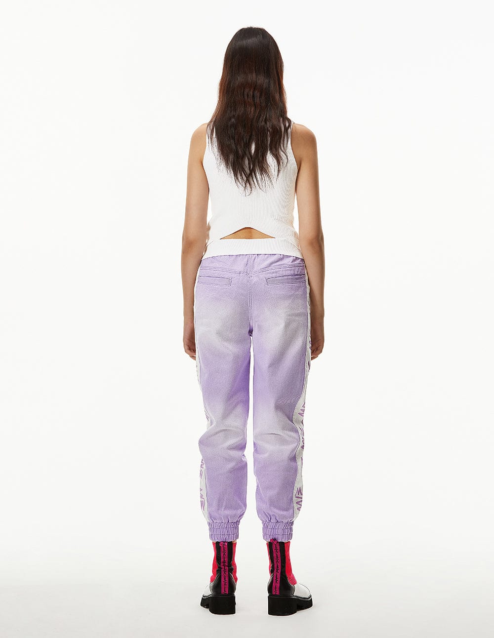 Women Printed Mf Letter Jogger Denim Pants