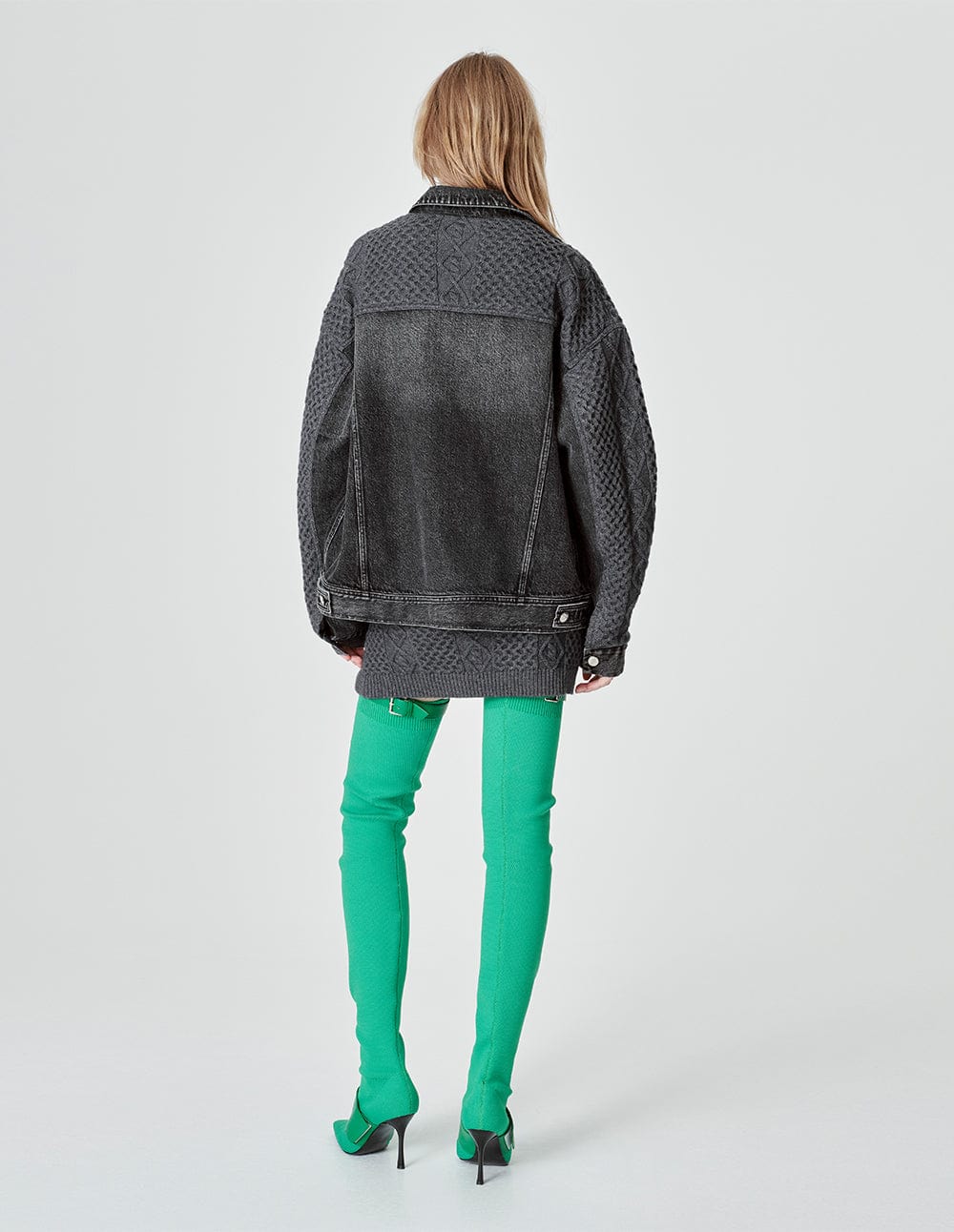 Women's Denim Patchwork Mini Knit Skirt