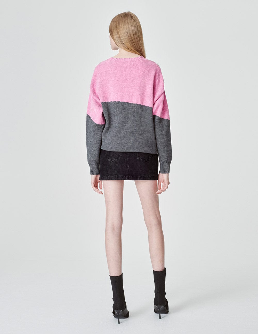 Women's Pink Gray Jacquard Sweater
