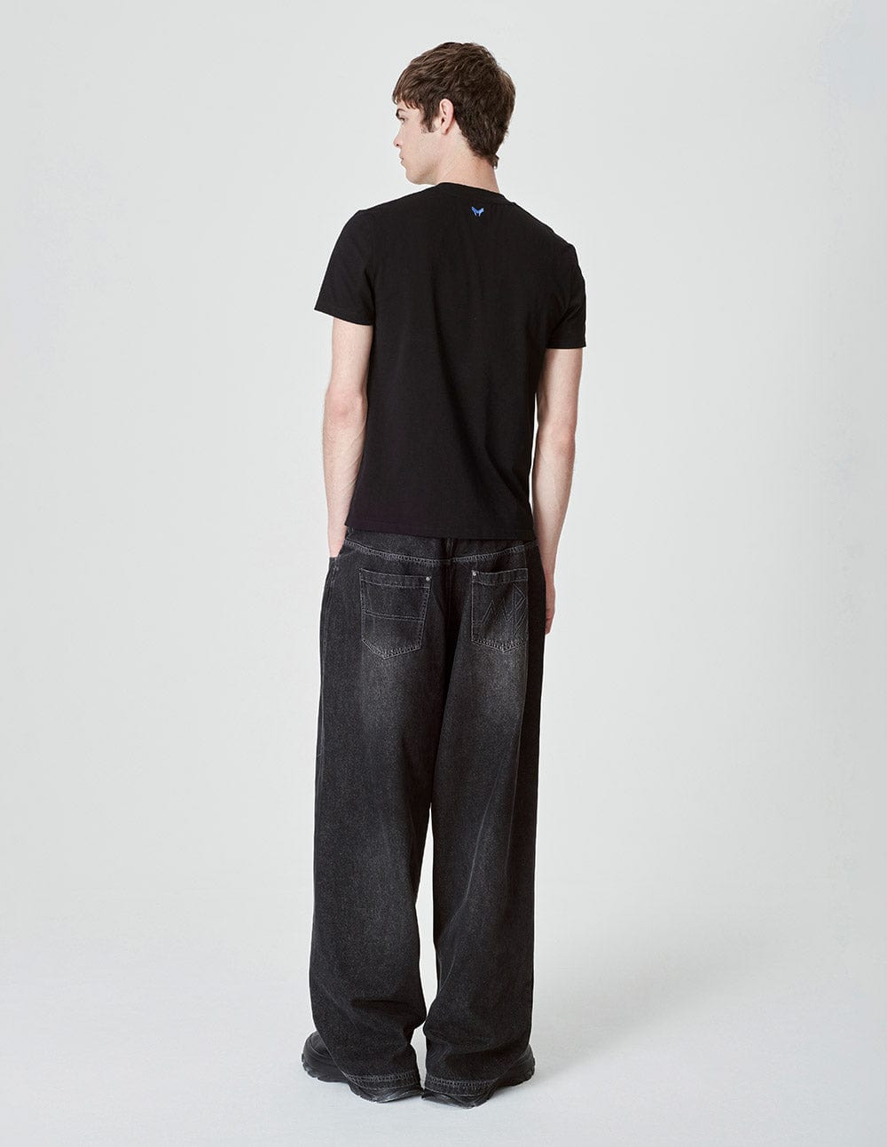 Men's Black Vintage Wash Loose Denim Trousers