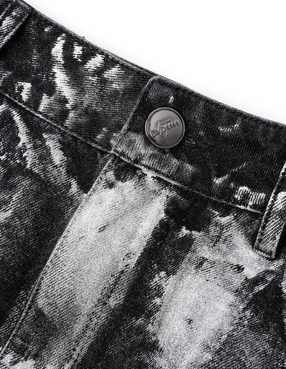 Women's Handpainted Brushed Silver Denim Skirt